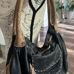 Two-Tone Leather Shoulder Bag